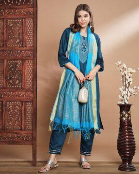 embroidered straight kurta suit set