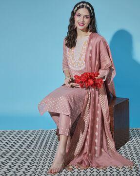 embroidered straight kurta suit set