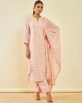 embroidered straight kurta suit set