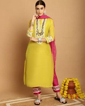 embroidered straight kurta suit set