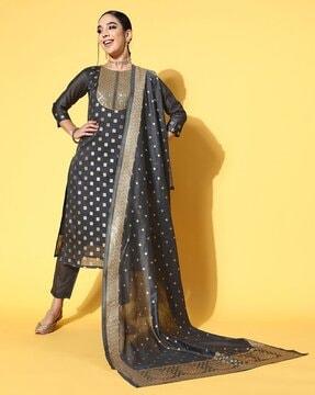 embroidered straight kurta suit set