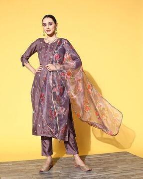 embroidered straight kurta suit set