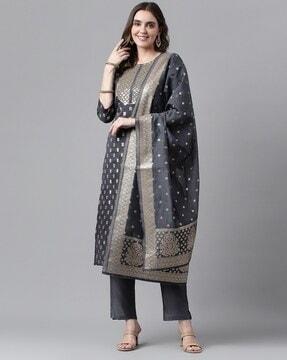 embroidered straight kurta suit set