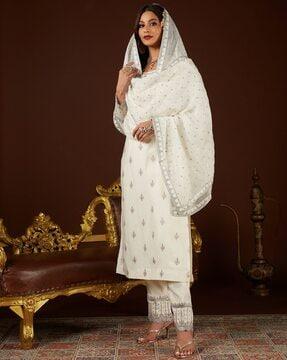 embroidered straight kurta suit set