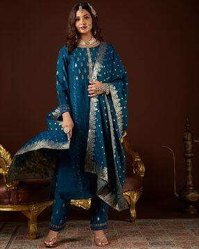 embroidered straight kurta suit set