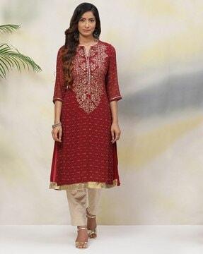 embroidered straight kurta with bell sleeves