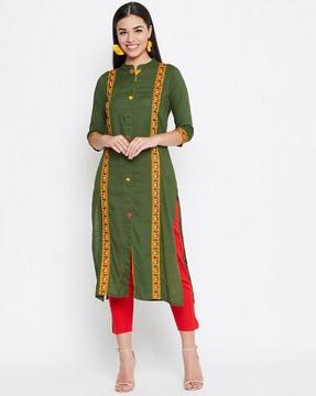 embroidered straight kurta with button fastening