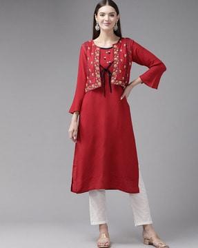 embroidered straight kurta with jacket