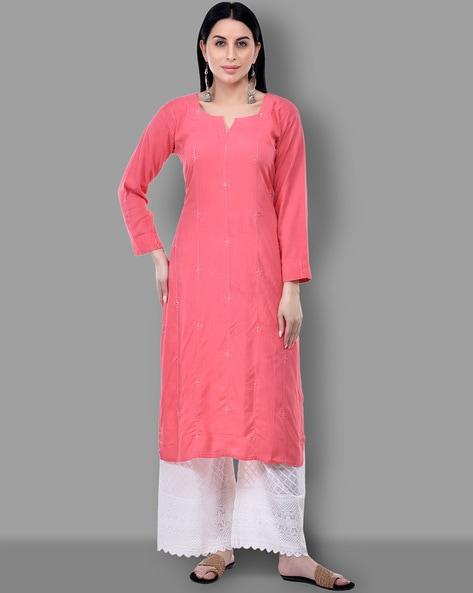 embroidered straight kurta with notched-neck