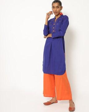 embroidered straight kurta with palazzos