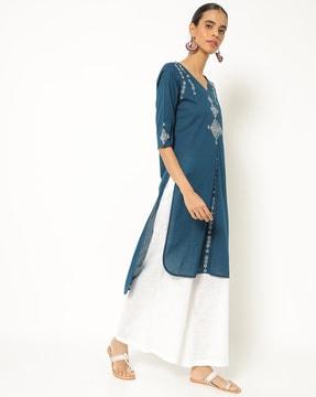 embroidered straight kurta with palazzos