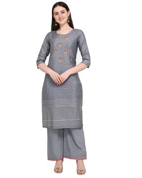 embroidered straight kurta with palazzos