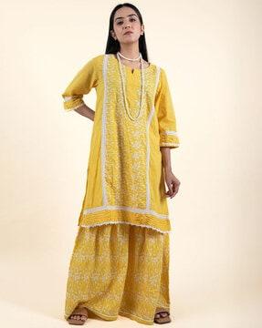 embroidered straight kurta with palazzos