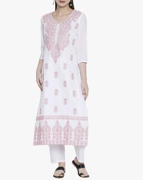 embroidered straight kurta with pants