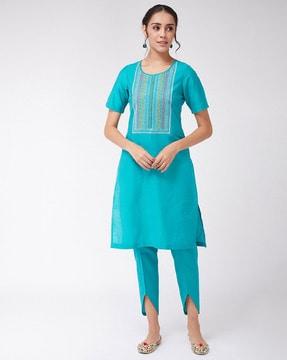 embroidered straight kurta with pants