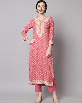 embroidered straight kurta with pants