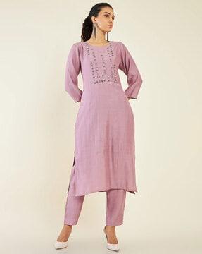 embroidered straight kurta with pants