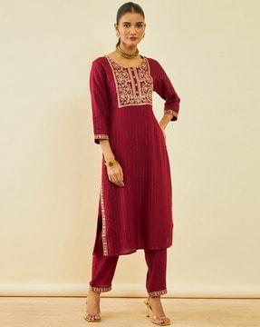 embroidered straight kurta with pants