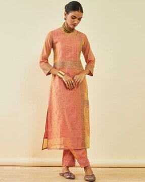 embroidered straight kurta with pants