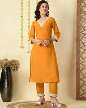 embroidered straight kurta with pants