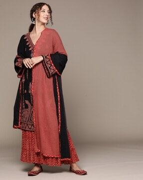 embroidered straight kurta with sharara & dupatta