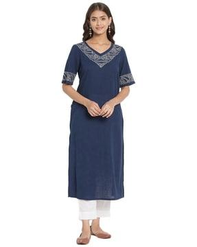 embroidered straight kurta