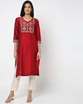 embroidered straight kurta