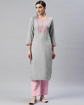 embroidered straight kurta