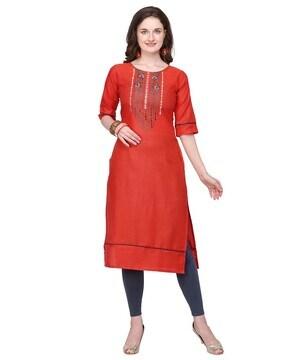 embroidered straight kurti