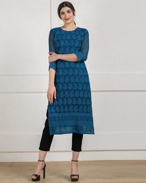 embroidered straight kurti