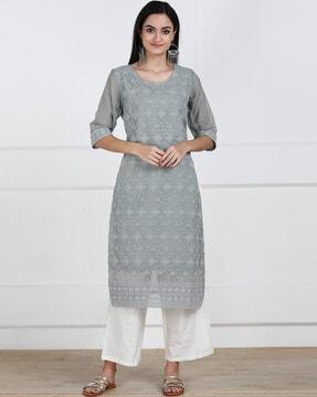 embroidered straight kurti