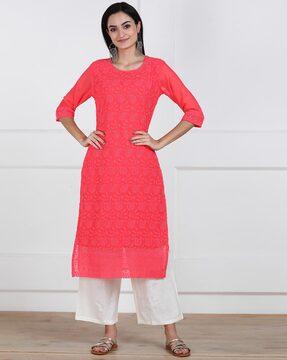 embroidered straight kurti