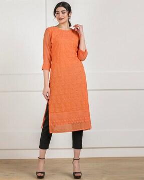 embroidered straight kurti