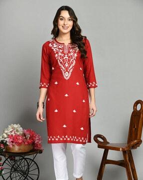 embroidered straight kurti