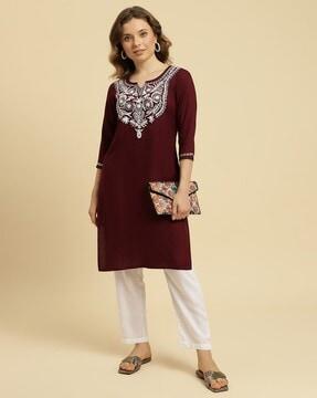 embroidered straight kurti