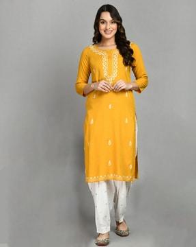 embroidered straight kurti