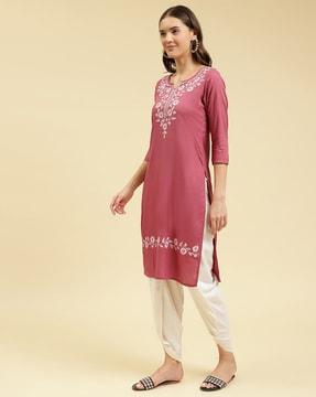 embroidered straight kurti