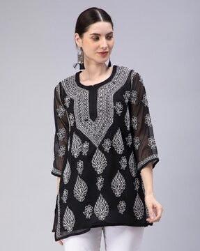 embroidered straight tunic with inner-slip