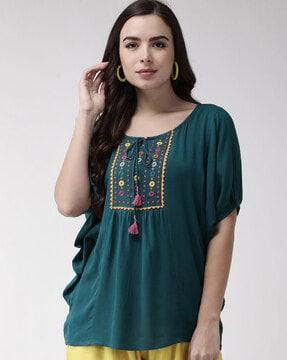 embroidered straight tunic with tie-up