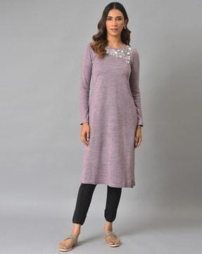 embroidered straight winter kurta