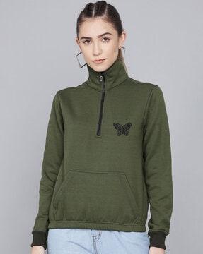 embroidered sweatshirt with kangaroo pocket