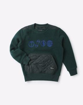 embroidered sweatshirt with quilted panels