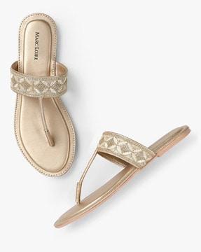 embroidered t-strap flat sandals