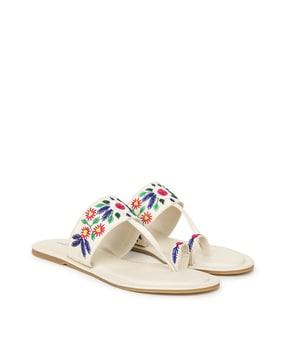 embroidered t-strap sandals