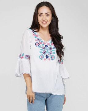 embroidered top with bell-sleeves