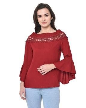 embroidered top with bell sleeves