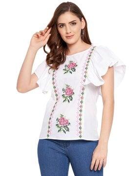 embroidered top with butterfly sleeves