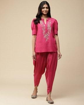 embroidered top with dhoti pants