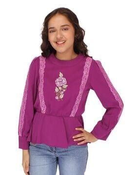 embroidered top with full-length sleeves