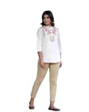 embroidered top with mandarin collar